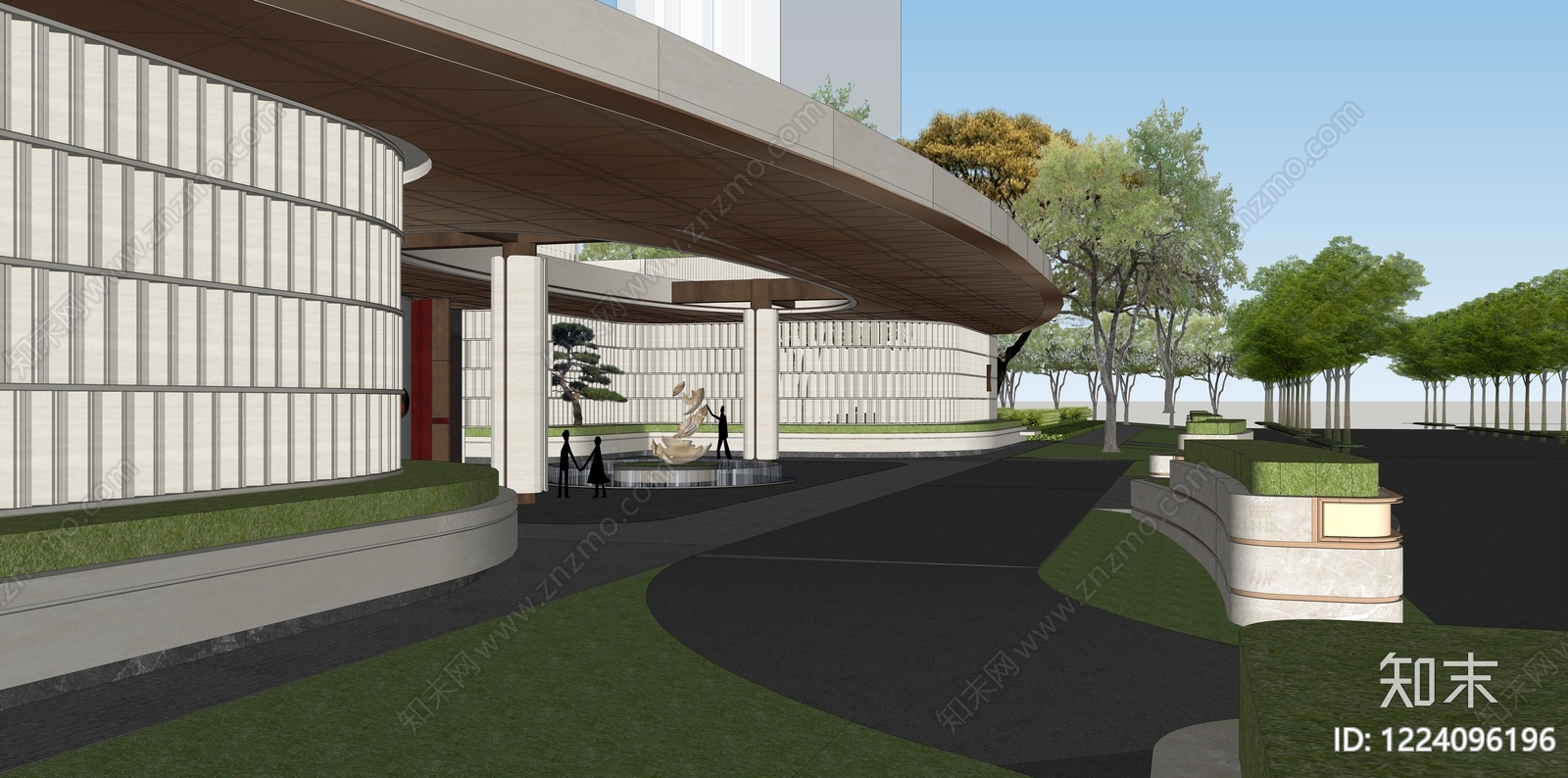 新中式售楼处建筑SU模型下载【ID:1224096196】