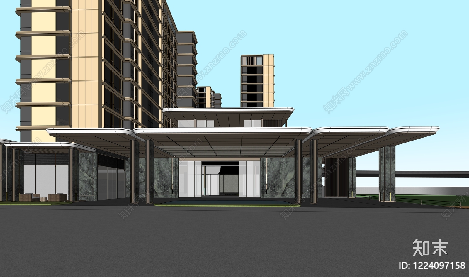 现代主义小区建筑SU模型下载【ID:1224097158】