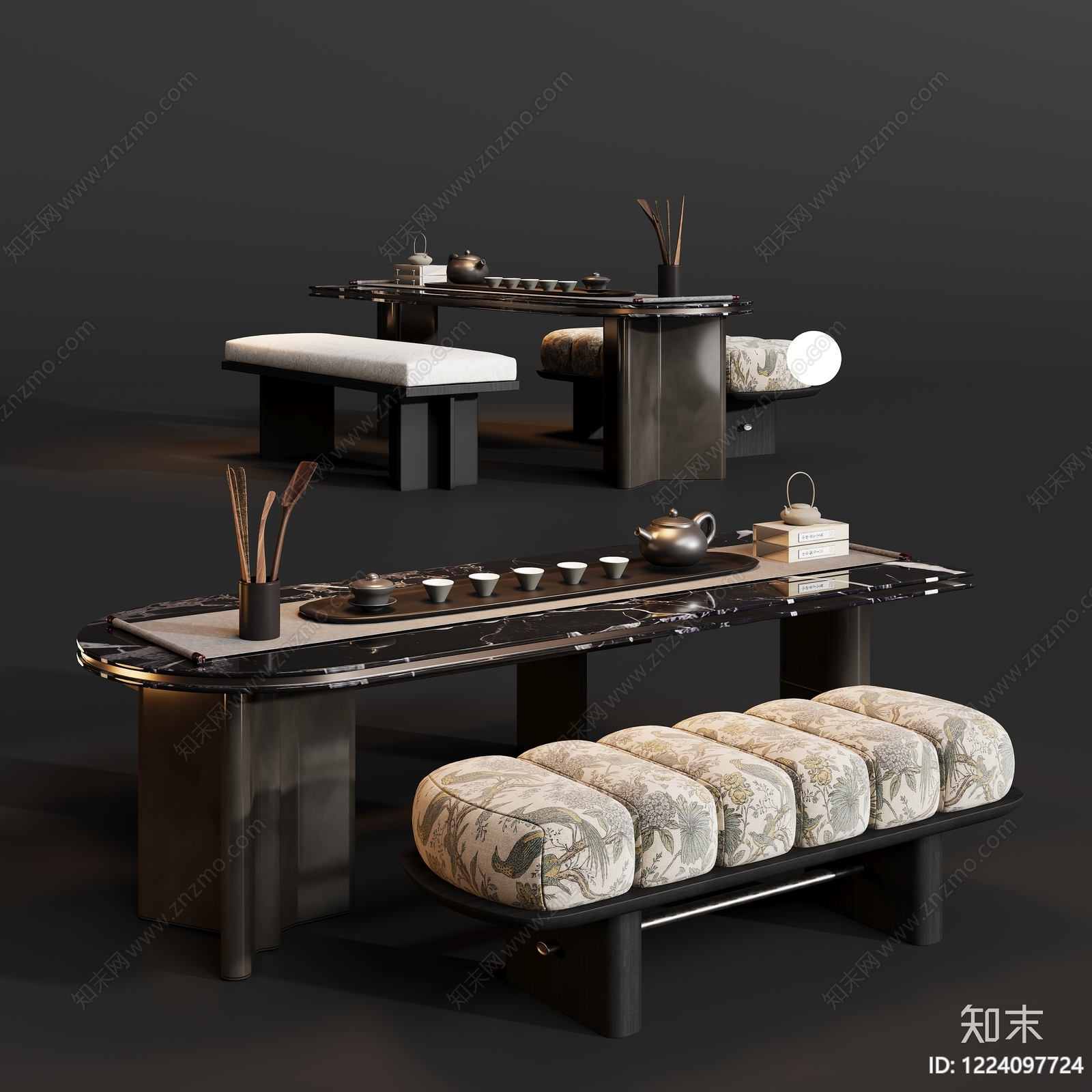新中式茶桌椅3D模型下载【ID:1224097724】