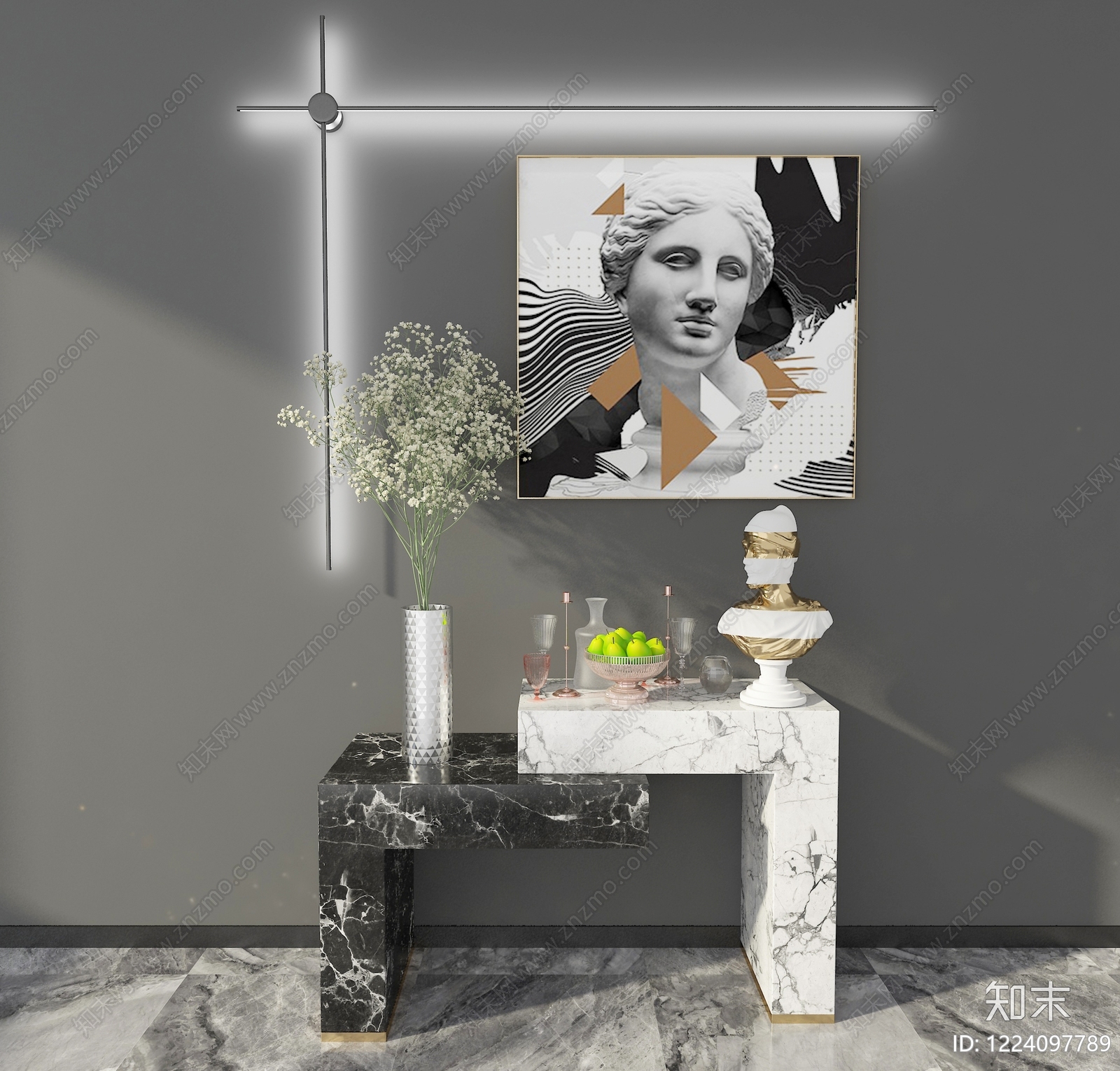 轻奢玄关柜3D模型下载【ID:1224097789】