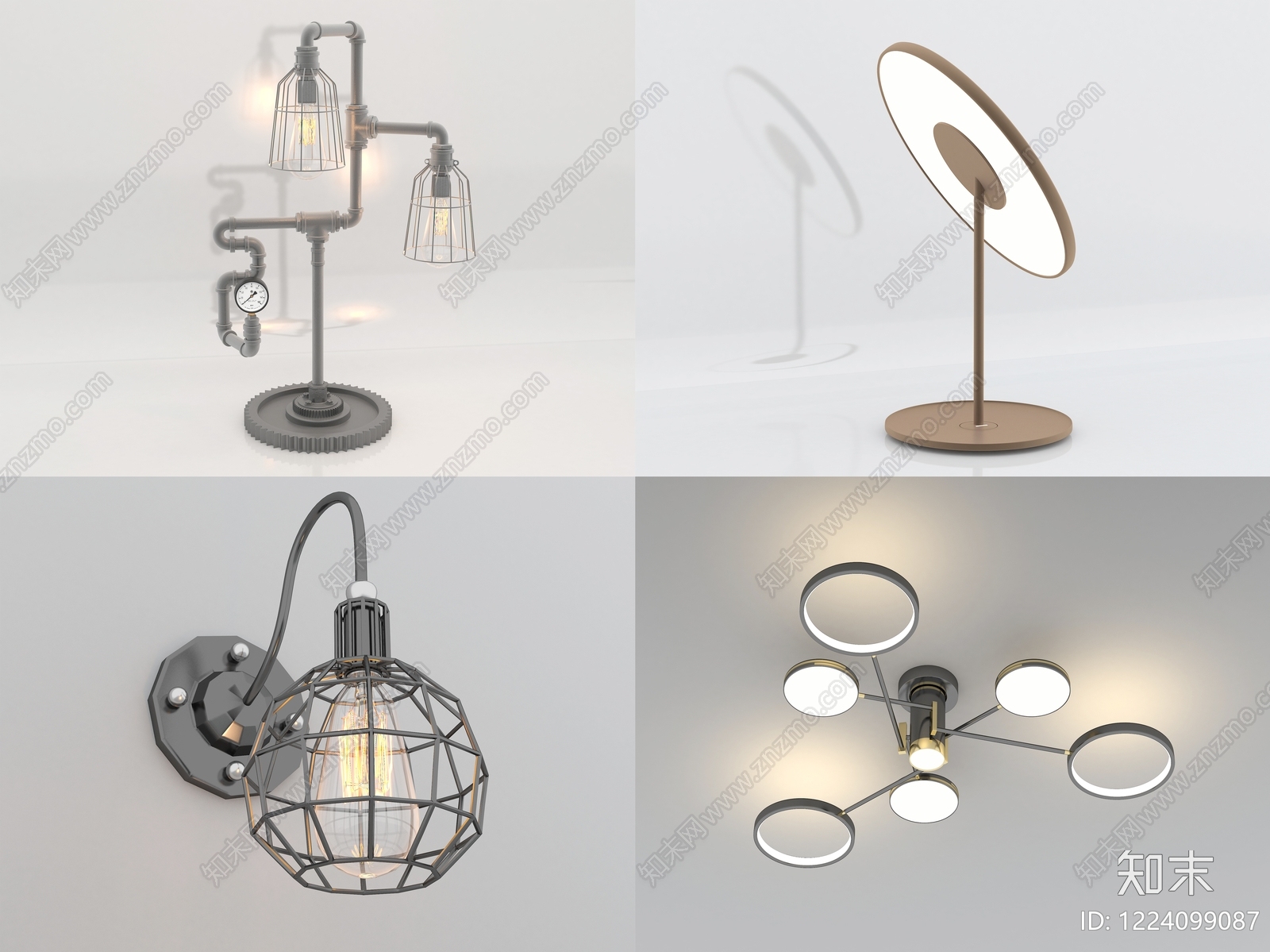 复古工业风灯具组合3D模型下载【ID:1224099087】