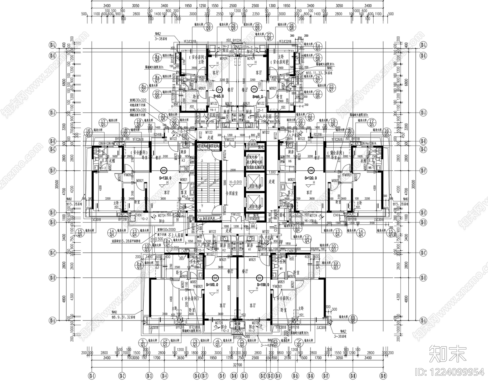 住宅楼建筑cad施工图下载【ID:1224099954】