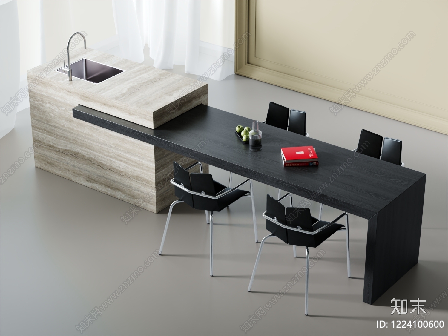 极简餐桌椅3D模型下载【ID:1224100600】