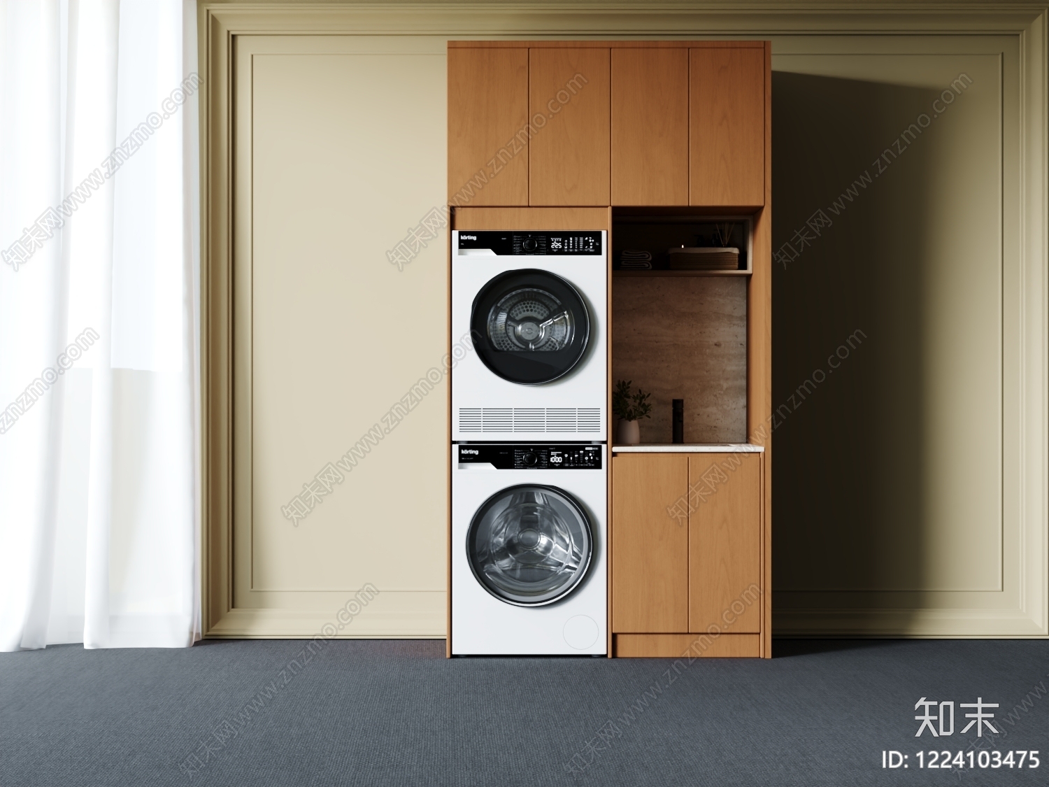 原木风洗衣机柜3D模型下载【ID:1224103475】