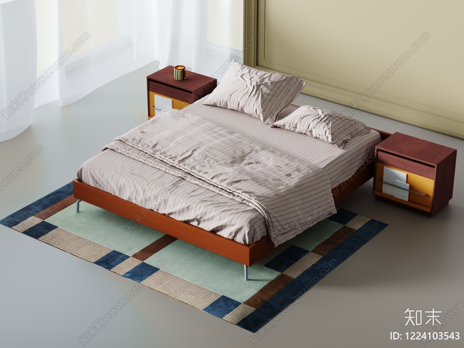 中古风双人床3D模型下载【ID:1224103543】