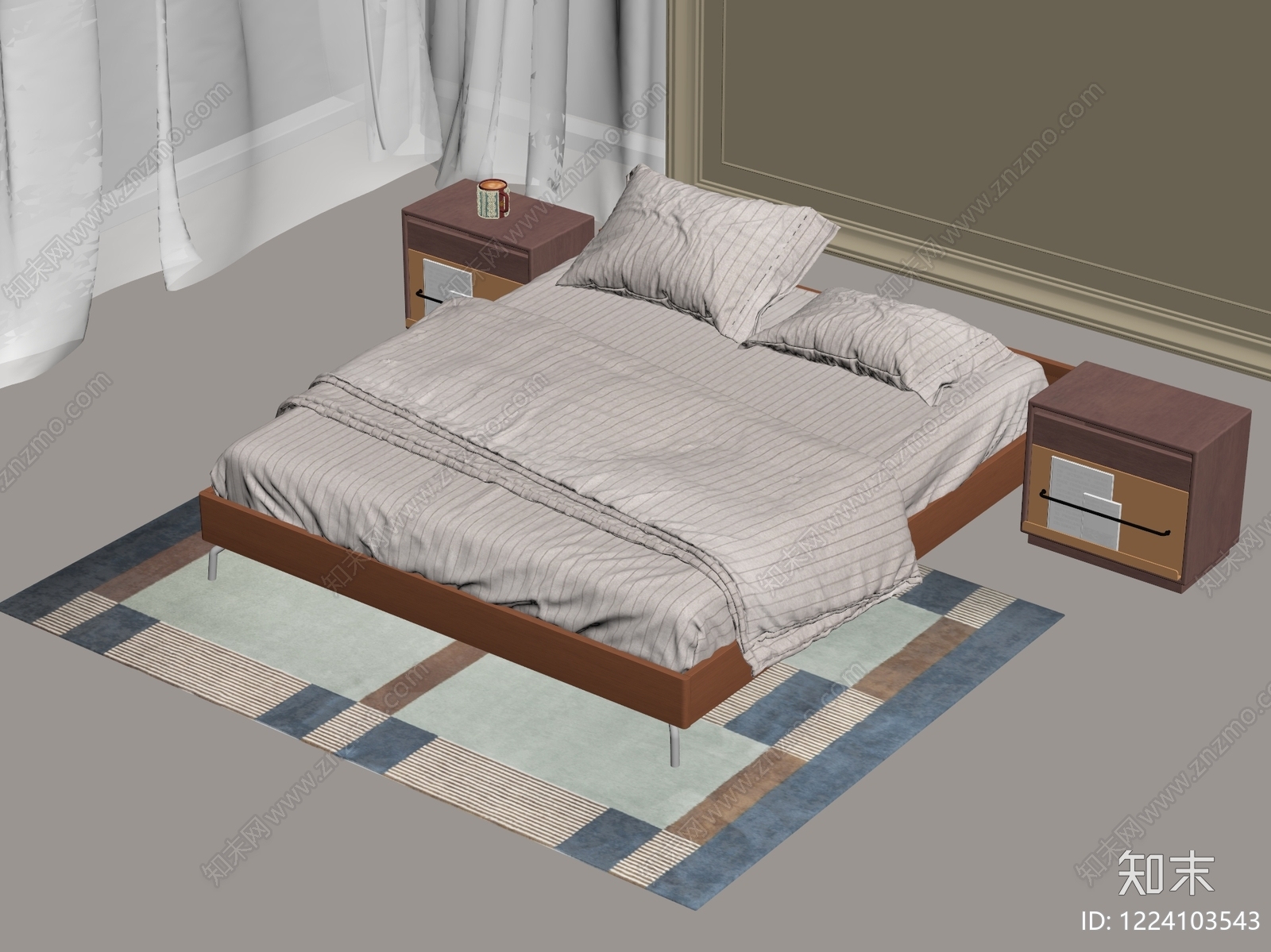 中古风双人床3D模型下载【ID:1224103543】