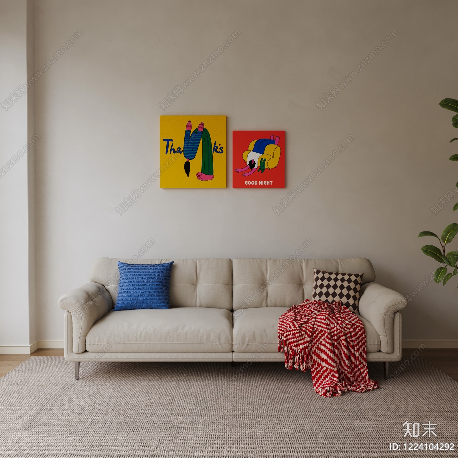 现代简约三人沙发3D模型下载【ID:1224104292】