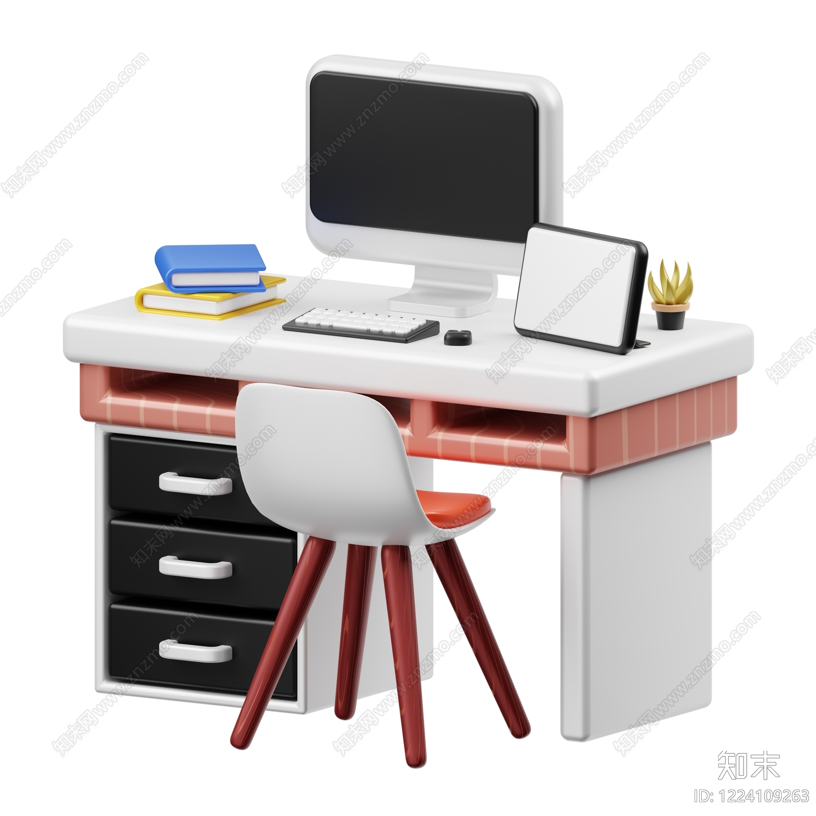 现代简约书桌椅3D模型下载【ID:1224109263】