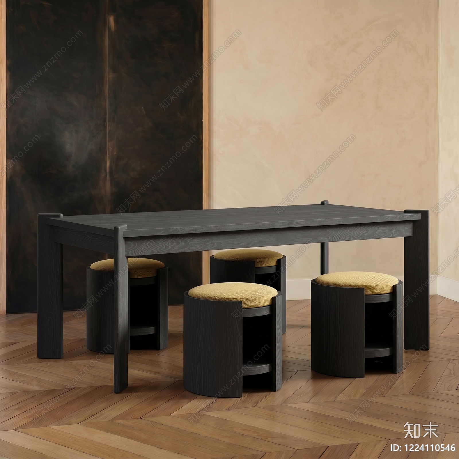 极简餐桌椅3D模型下载【ID:1224110546】