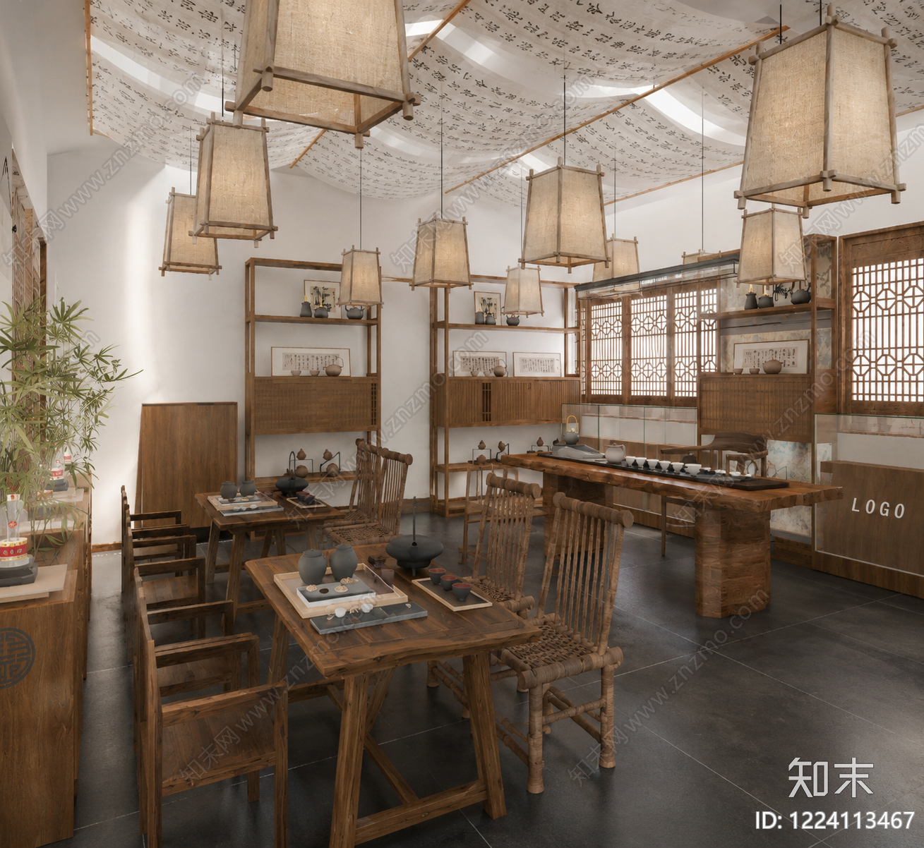 新中式茶馆SU模型下载【ID:1224113467】