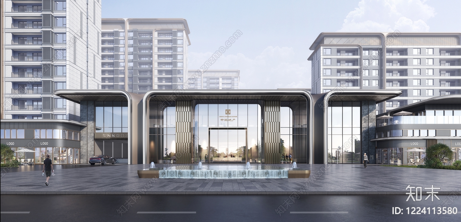 现代主义小高层住宅楼3D模型渲染效果图