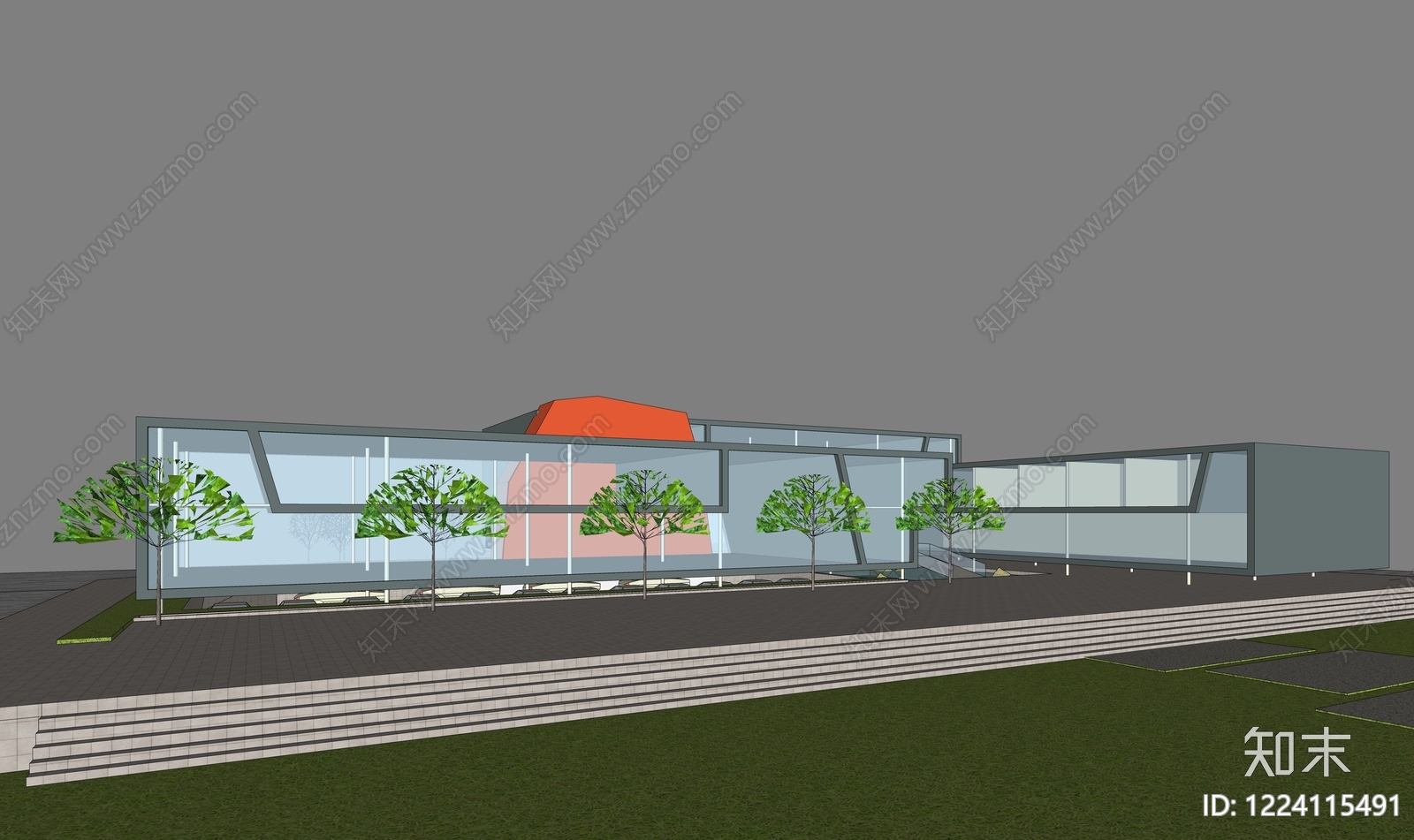 现代主义展览馆建筑SU模型下载【ID:1224115491】