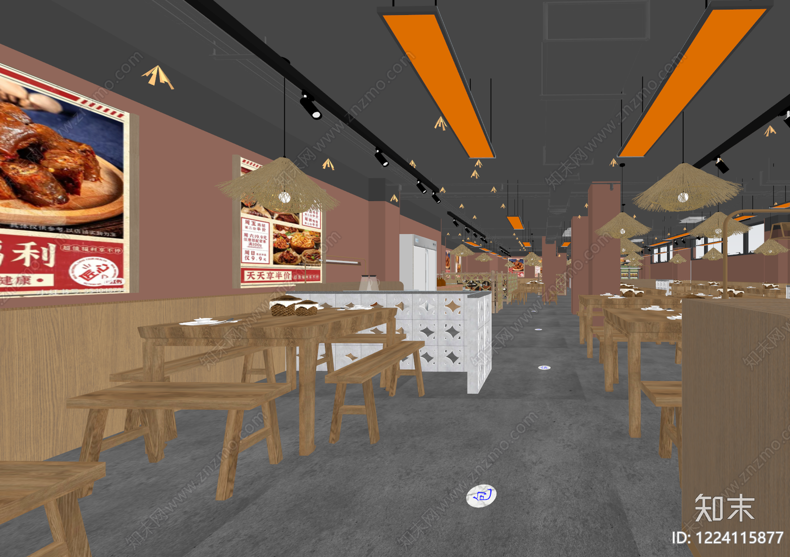 复古工业风快餐店SU模型下载【ID:1224115877】