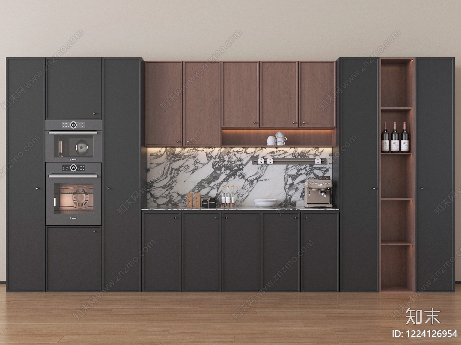 现代简约封闭式厨房3D模型下载【ID:1224126954】