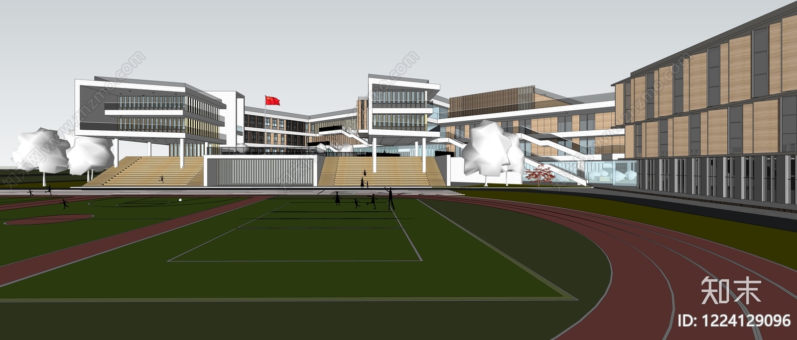 现代主义学校建筑SU模型下载【ID:1224129096】