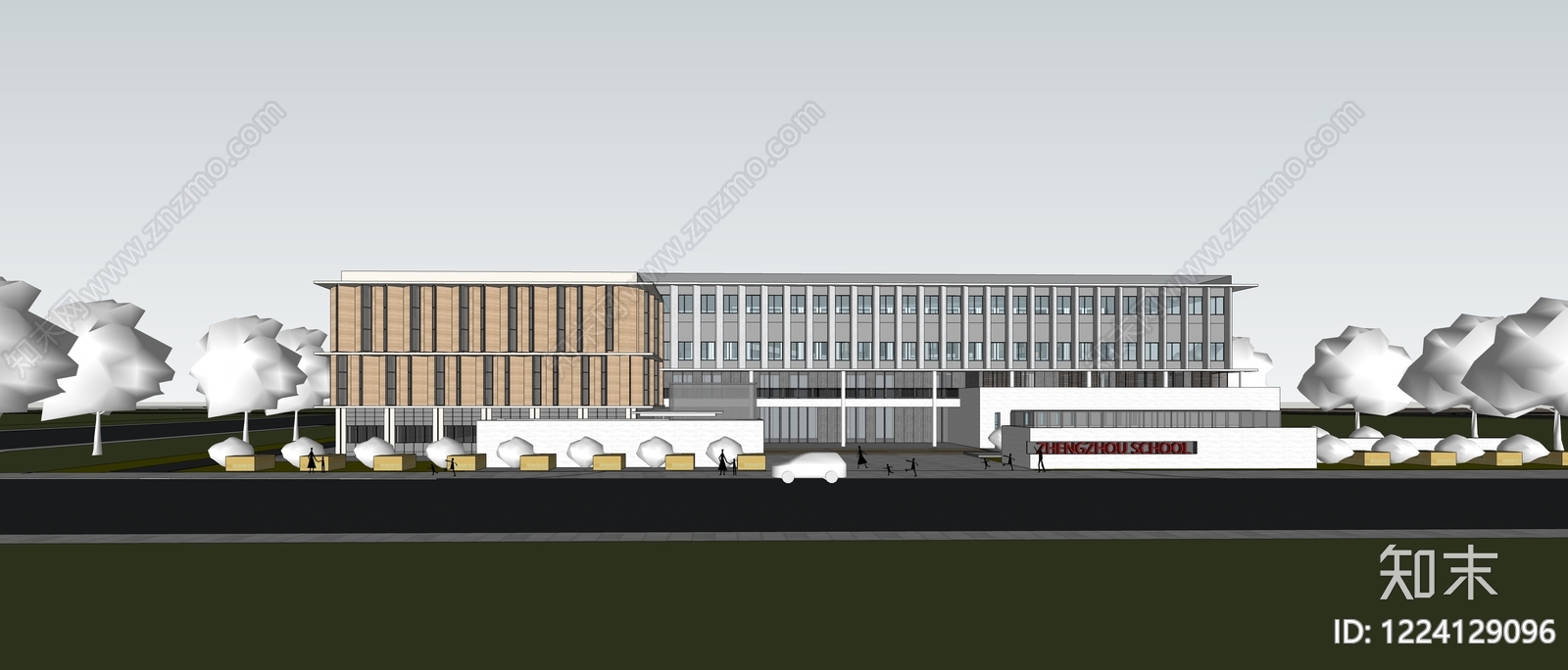 现代主义学校建筑SU模型下载【ID:1224129096】