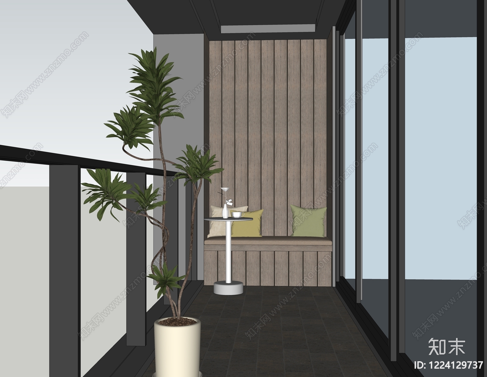 极简家居阳台SU模型下载【ID:1224129737】