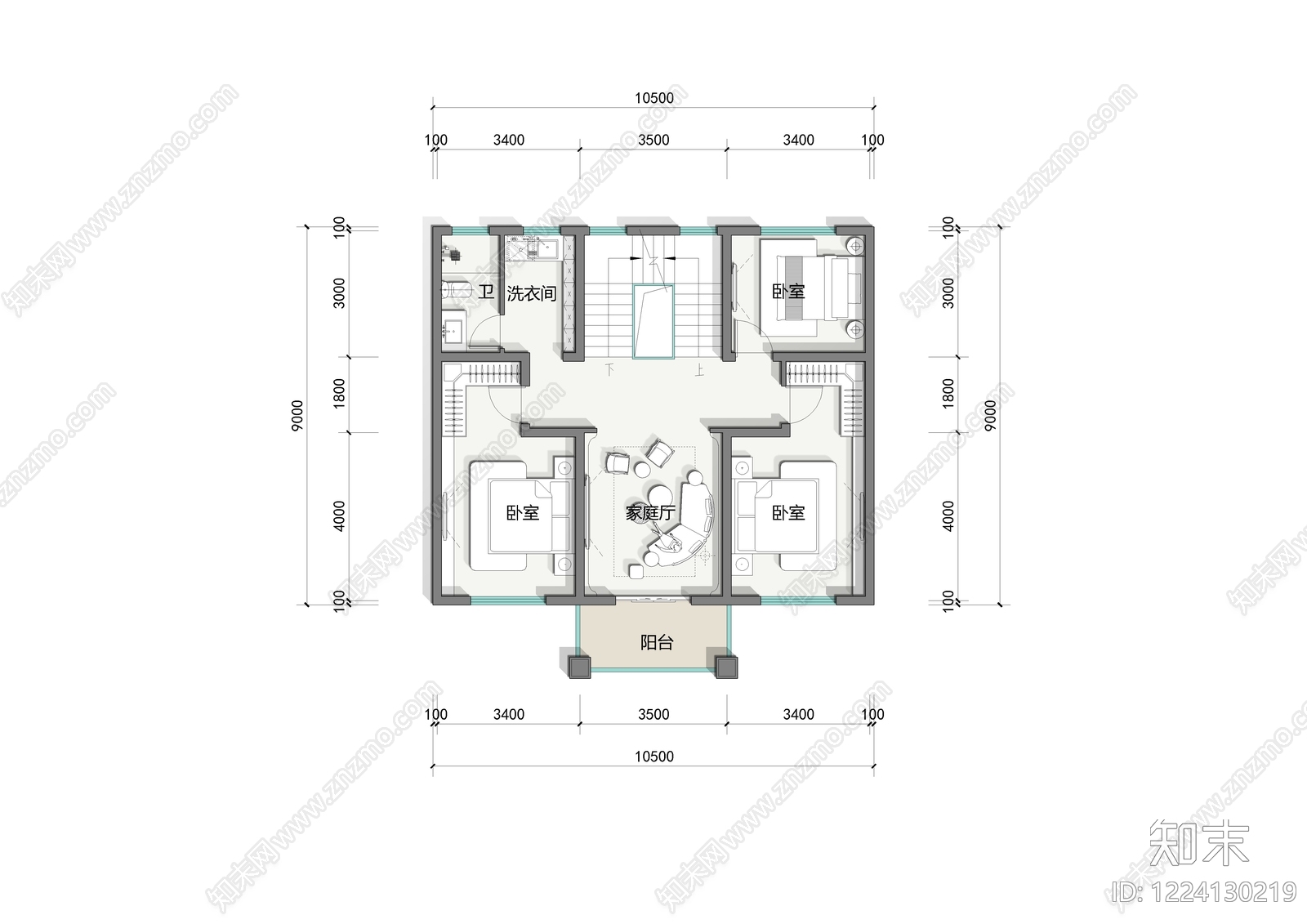 别墅建筑cad施工图下载【ID:1224130219】