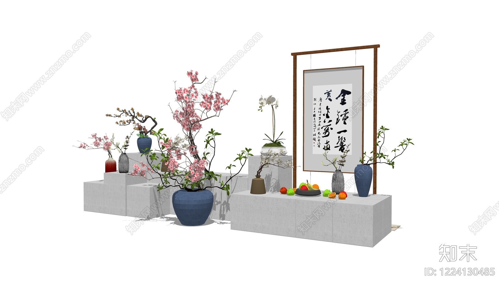 新中式春季美陈SU模型下载【ID:1224130485】