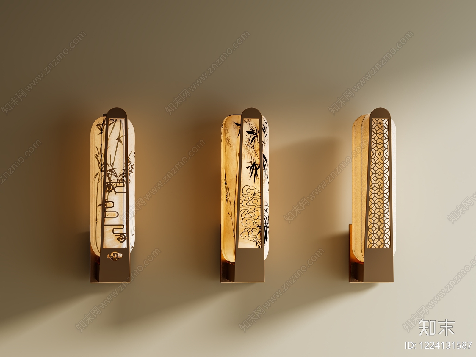 新中式壁灯3D模型下载【ID:1224131587】