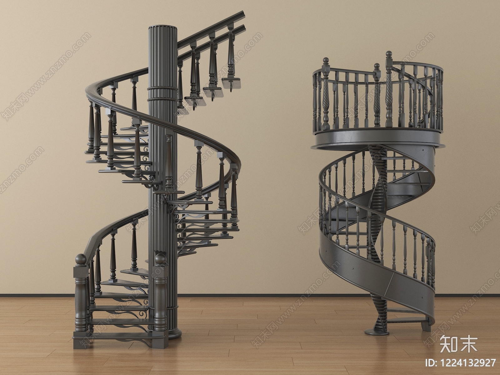 欧式三跑楼梯3D模型下载【ID:1224132927】