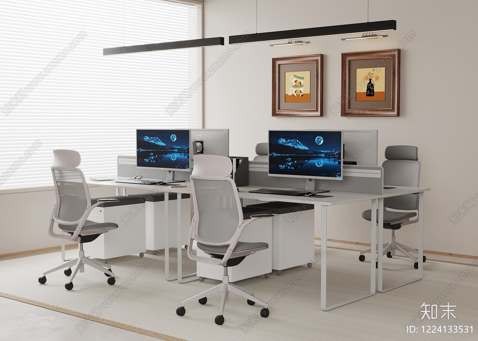 现代简约办公区3D模型下载【ID:1224133531】
