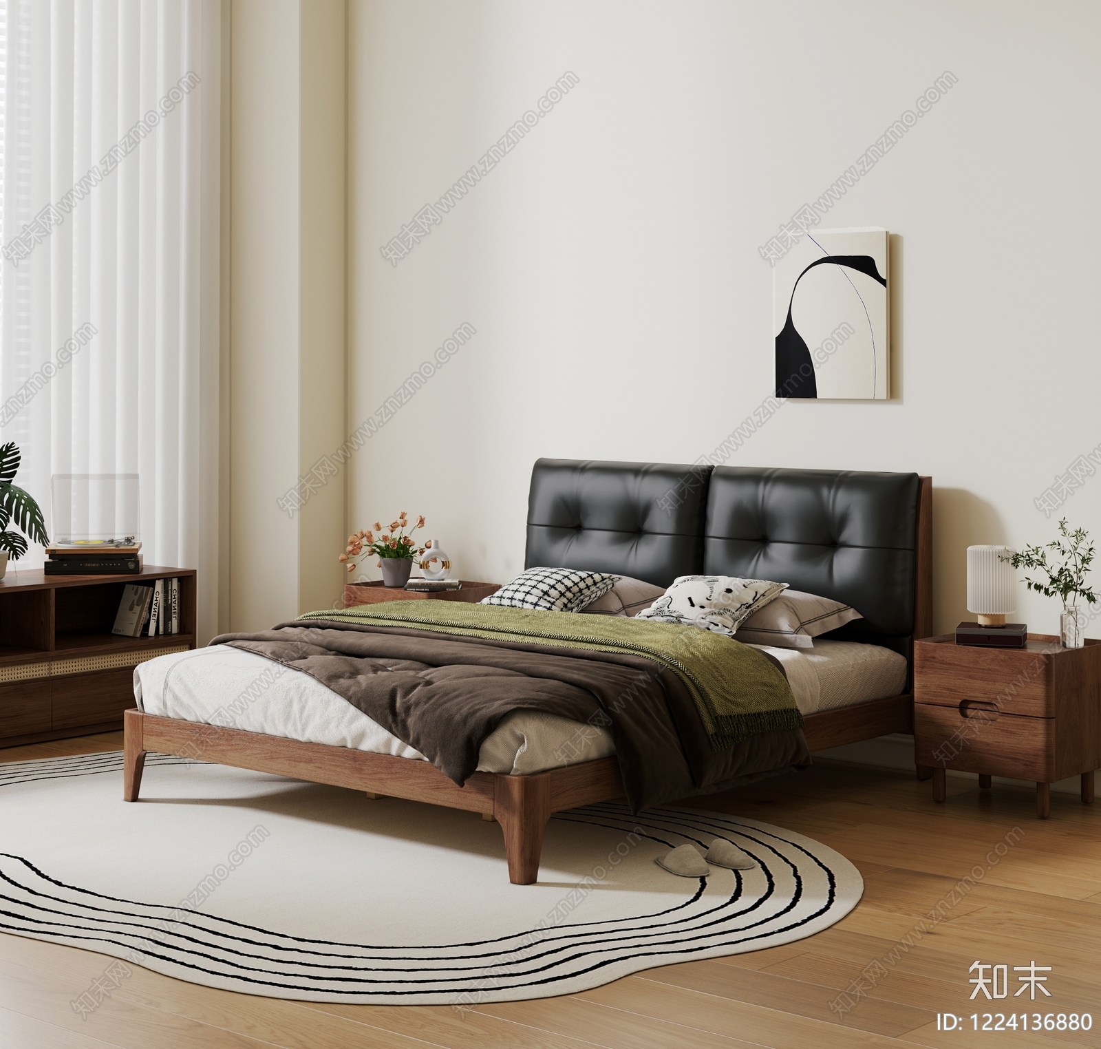 中古风双人床3D模型下载【ID:1224136880】