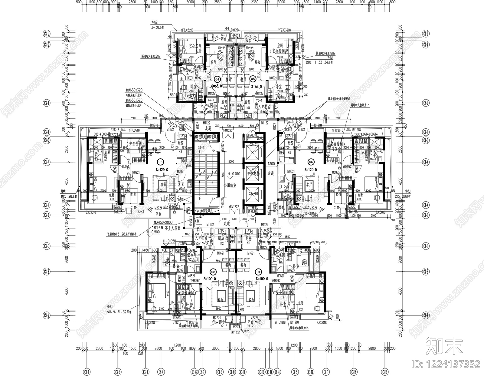 住宅楼建筑cad施工图下载【ID:1224137352】