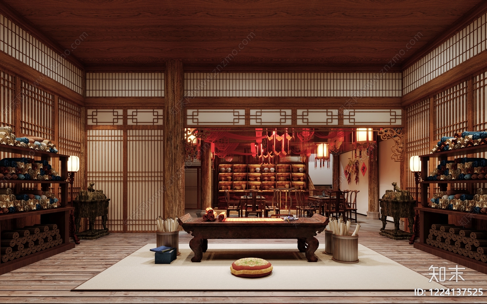 中式中餐厅3D模型下载【ID:1224137525】