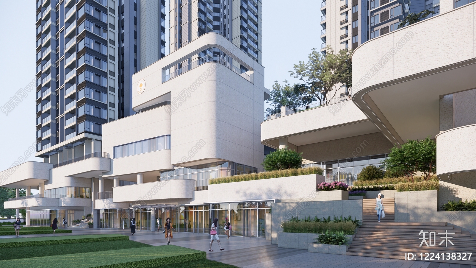现代主义小区建筑SU模型下载【ID:1224138327】
