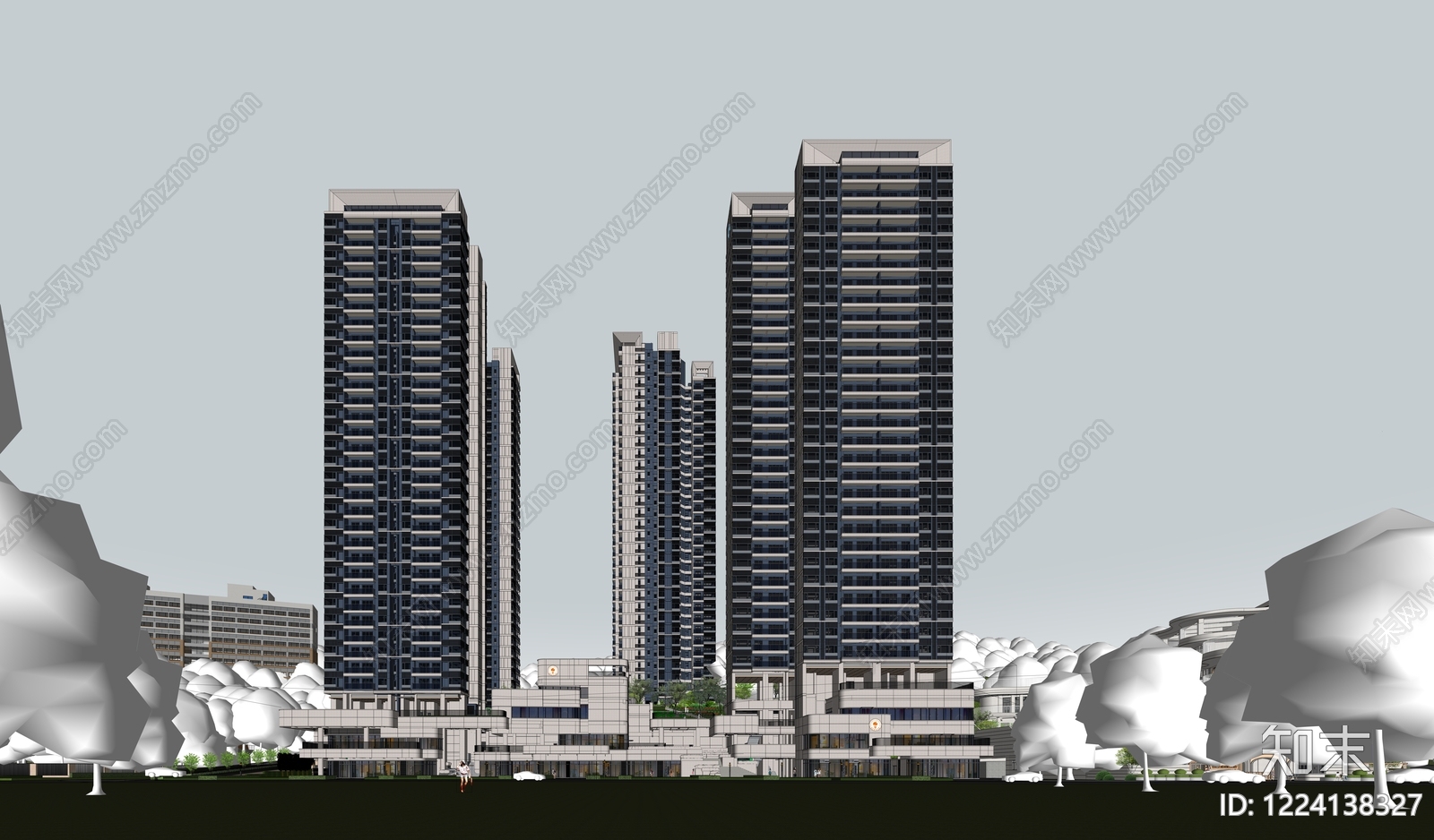 现代主义小区建筑SU模型下载【ID:1224138327】