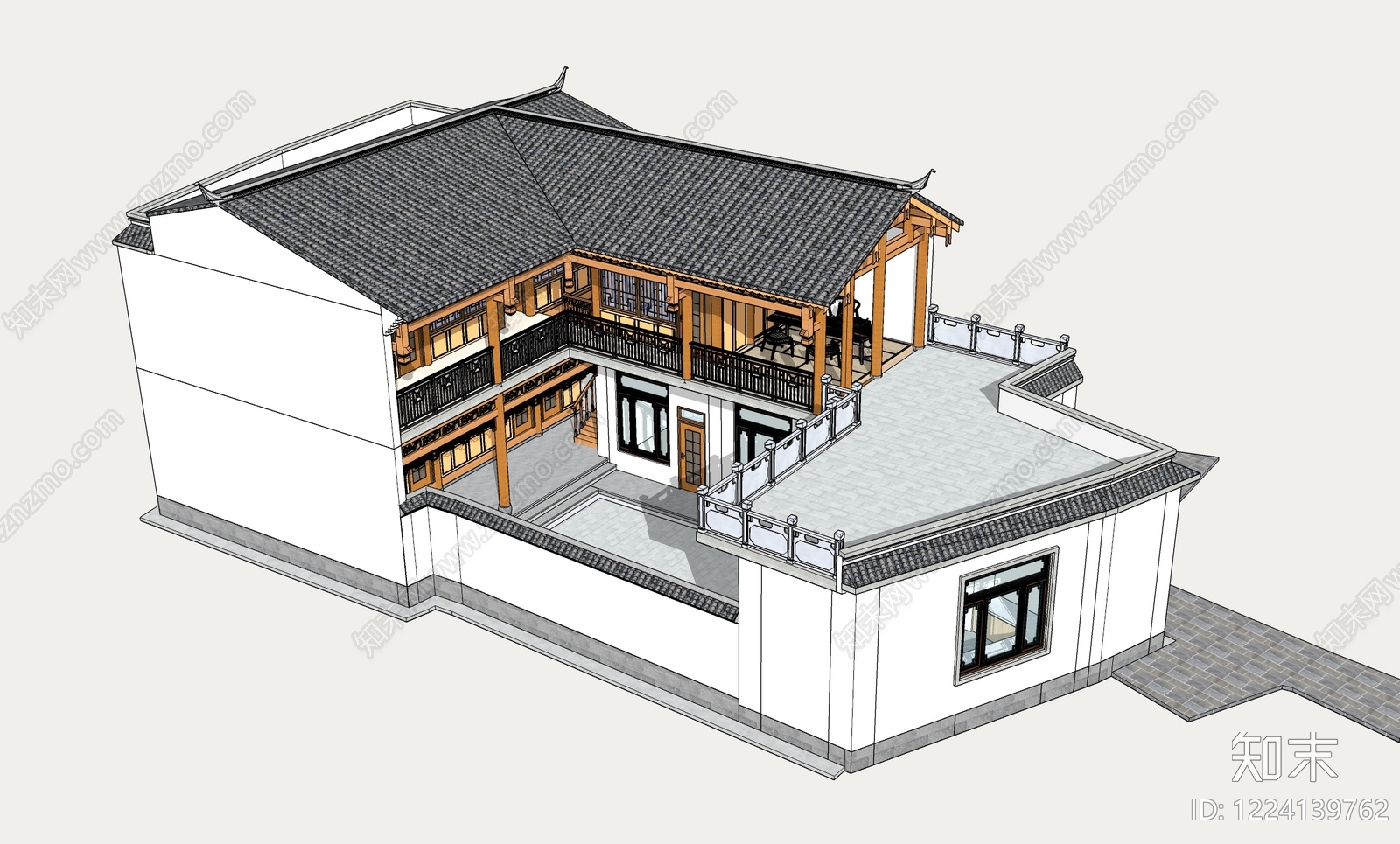 中式四合院SU模型下载【ID:1224139762】