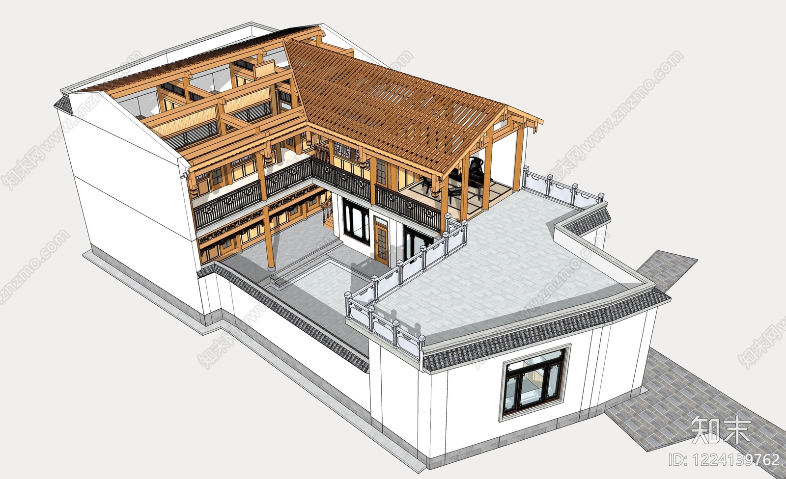 中式四合院SU模型下载【ID:1224139762】