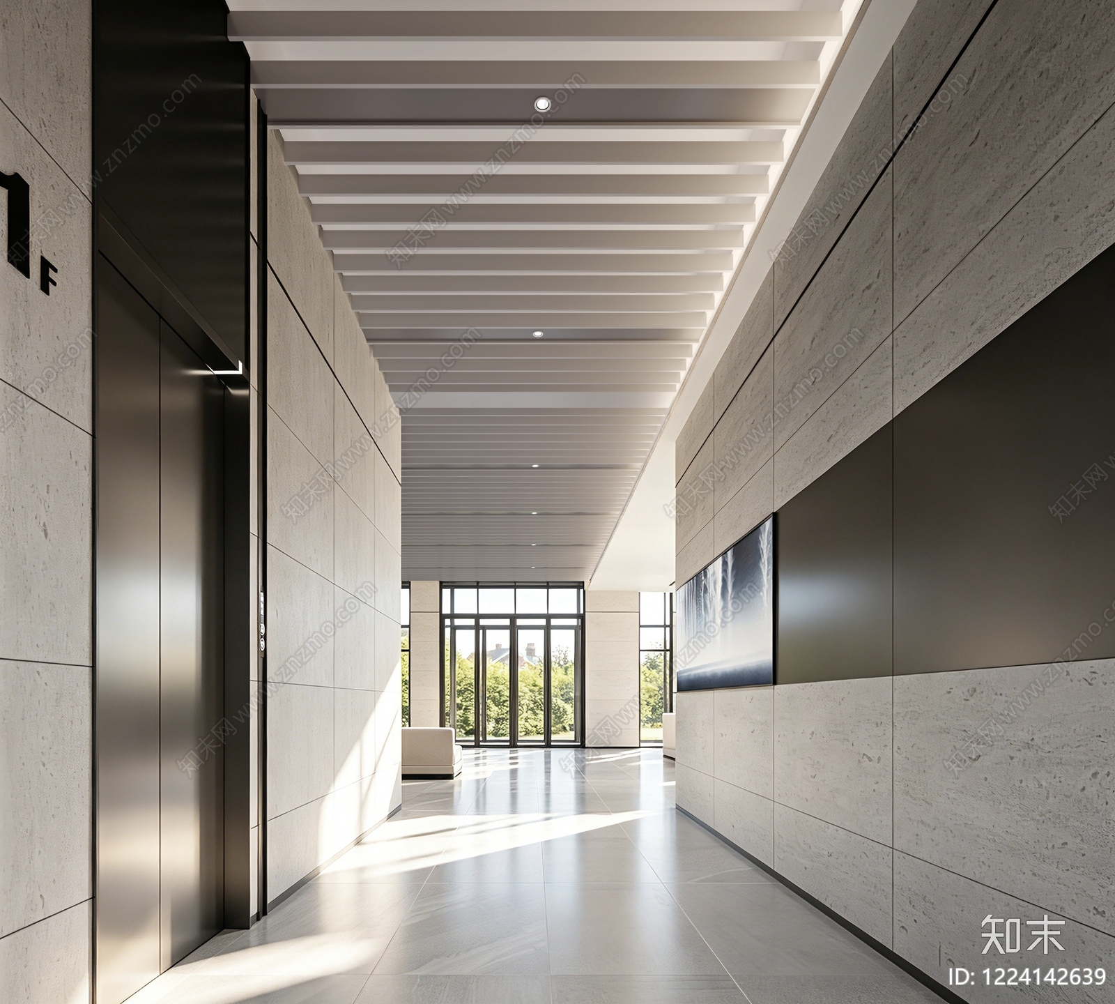 极简办公大厅3D模型下载【ID:1224142639】