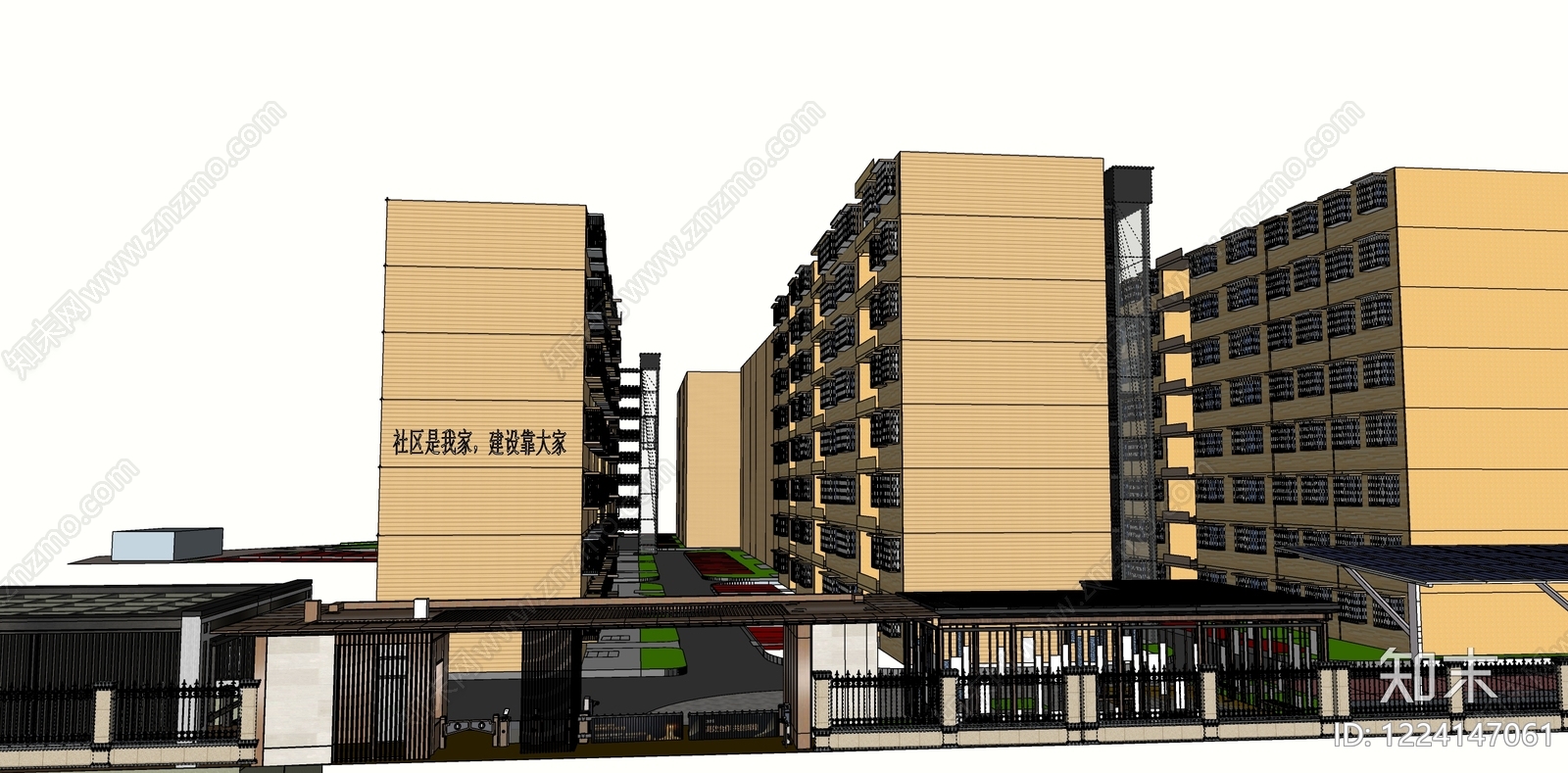 现代主义小区建筑SU模型下载【ID:1224147061】