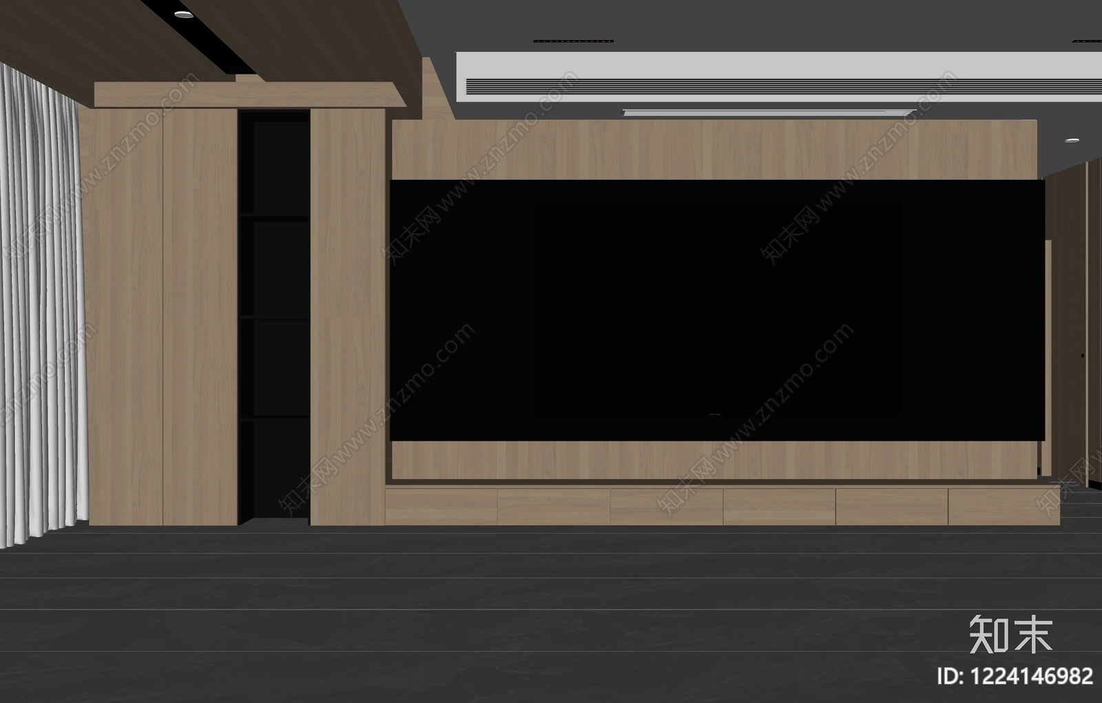 原木风背景墙SU模型下载【ID:1224146982】