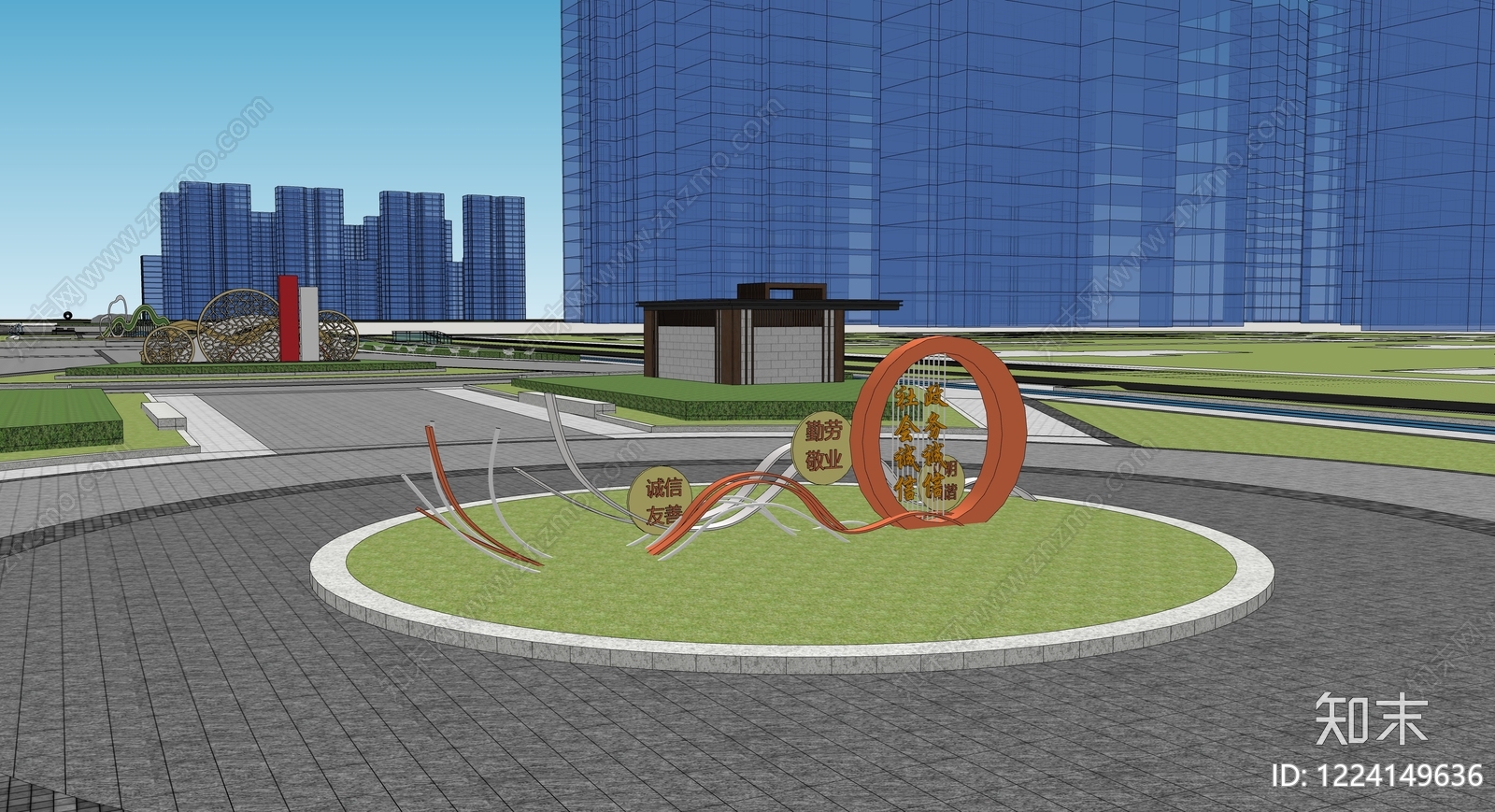 新中式景观办公园区景观SU模型下载【ID:1224149636】