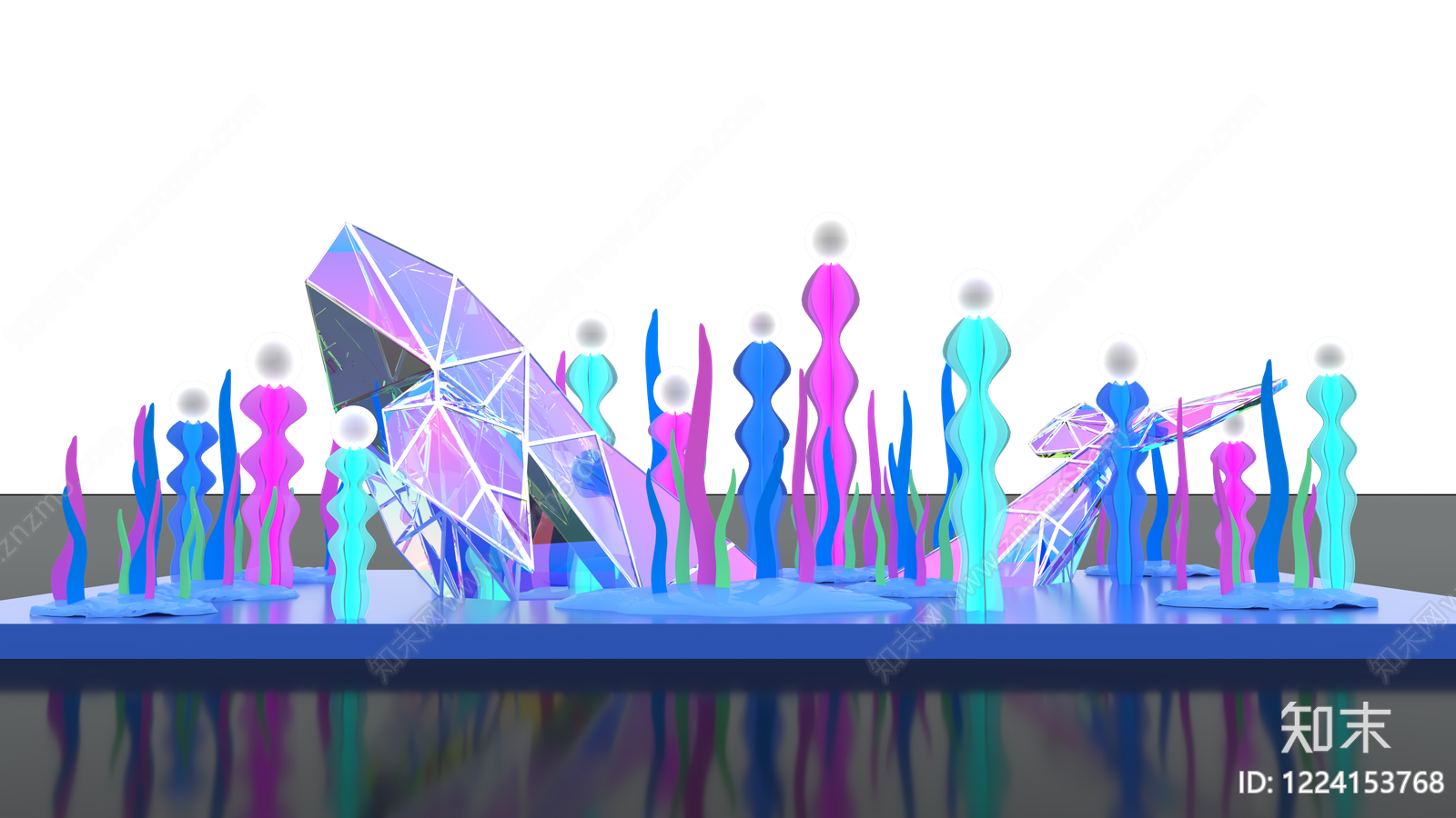 未来主义城市广场装置3D模型渲染效果图