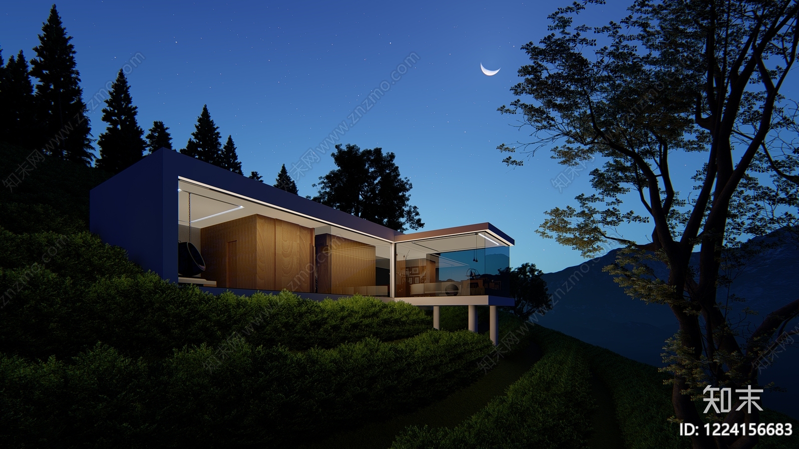 现代主义民宿建筑SU模型下载【ID:1224156683】