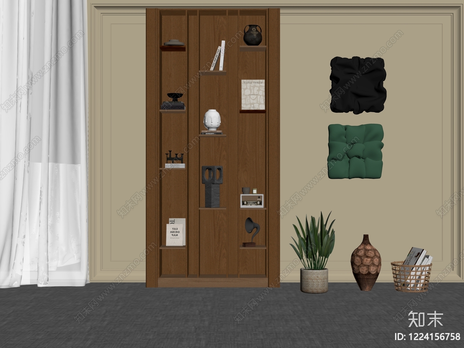 现代简约书柜3D模型下载【ID:1224156758】