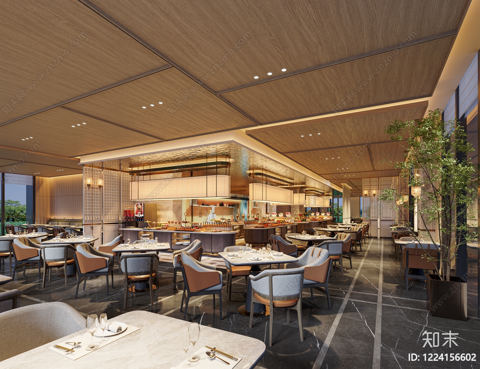 轻奢自助餐厅3D模型下载【ID:1224156602】