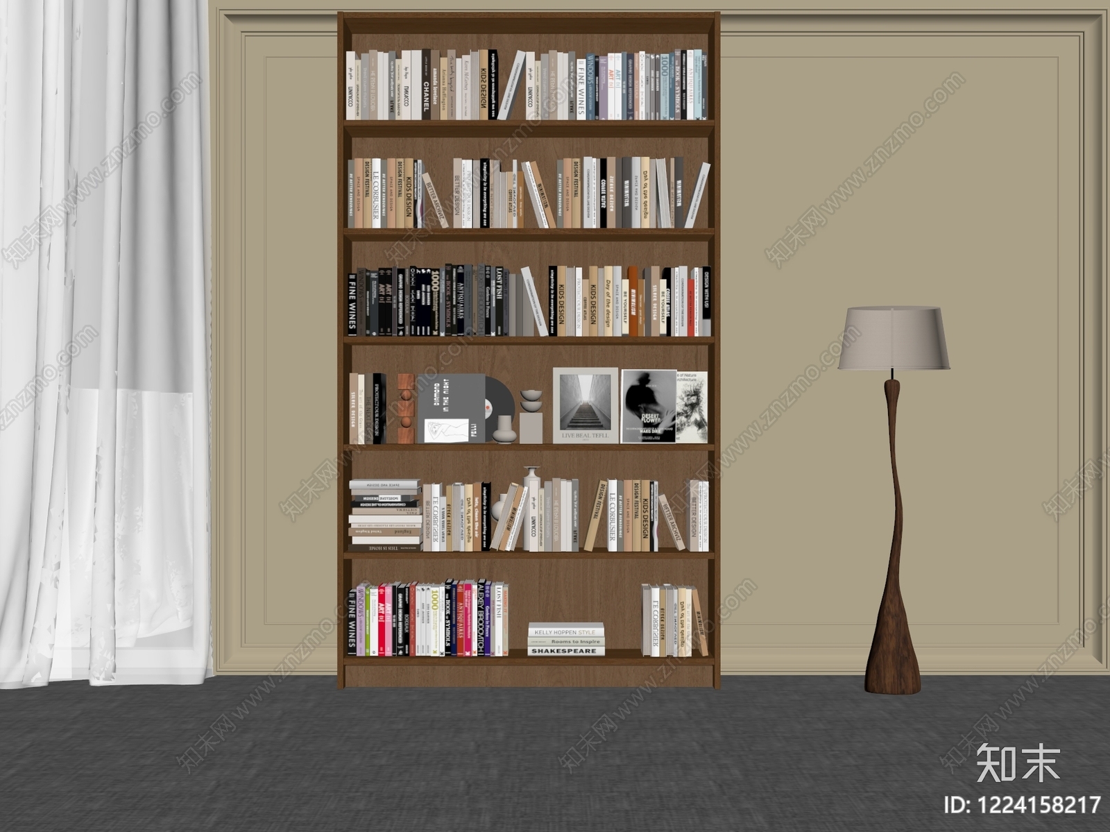现代简约书柜3D模型下载【ID:1224158217】