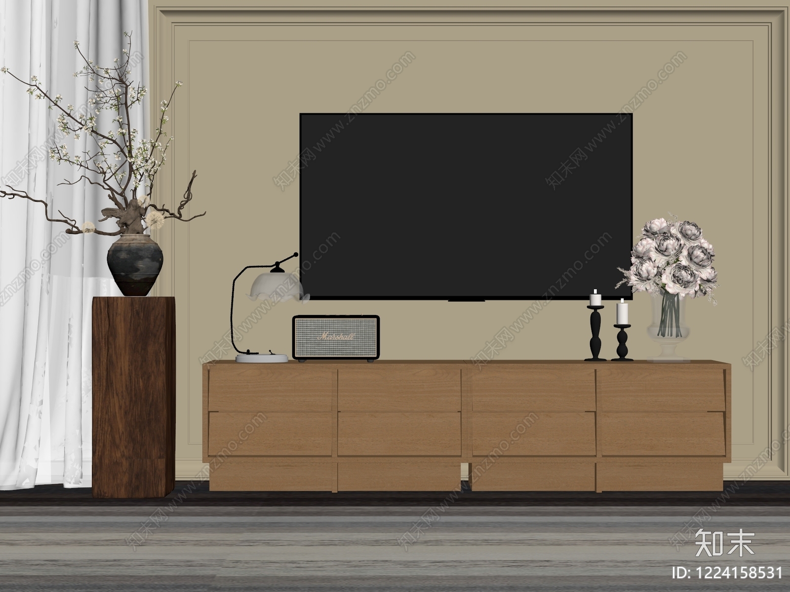 中古风电视背景墙3D模型下载【ID:1224158531】