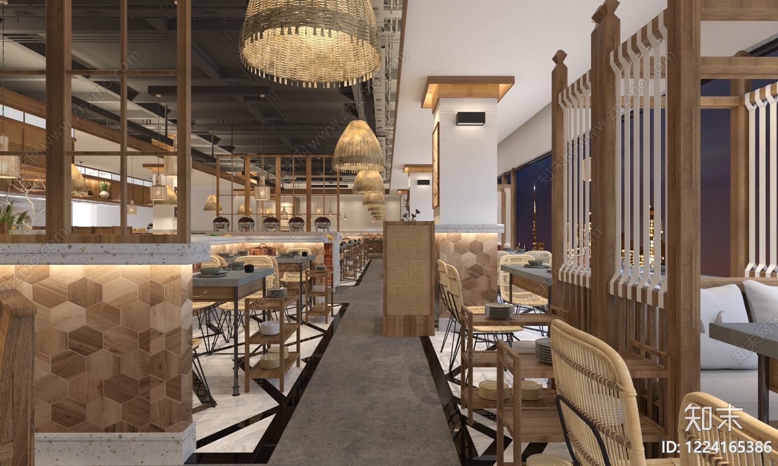 原木风自助餐厅3D模型下载【ID:1224165386】