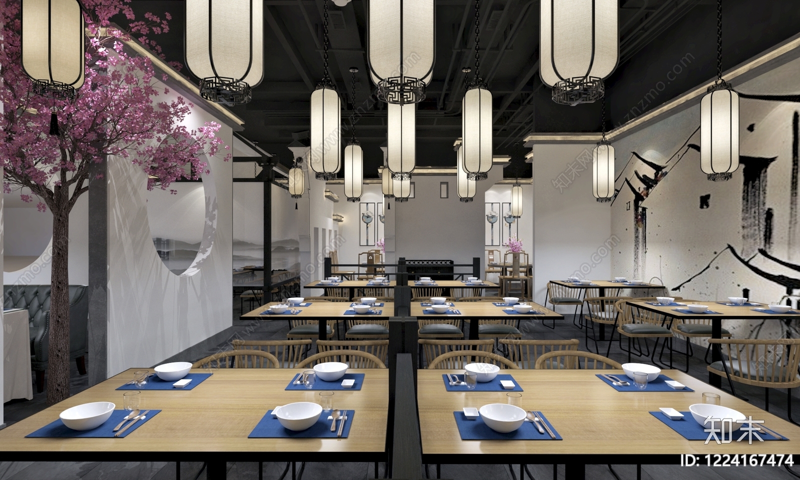 新中式中餐厅3D模型下载【ID:1224167474】