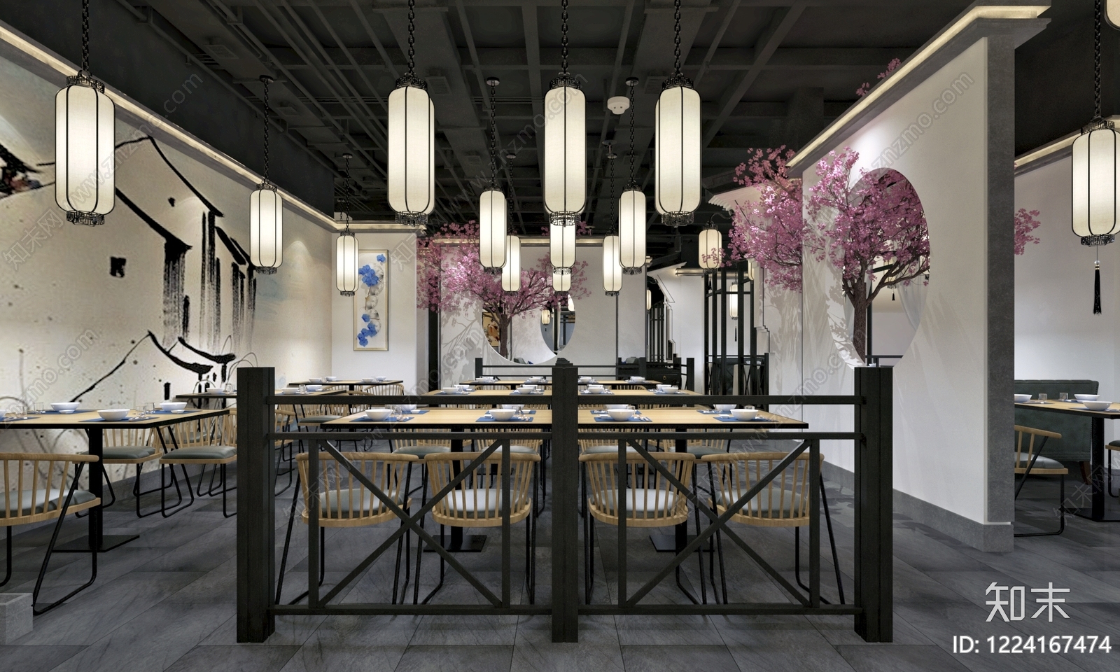 新中式中餐厅3D模型下载【ID:1224167474】
