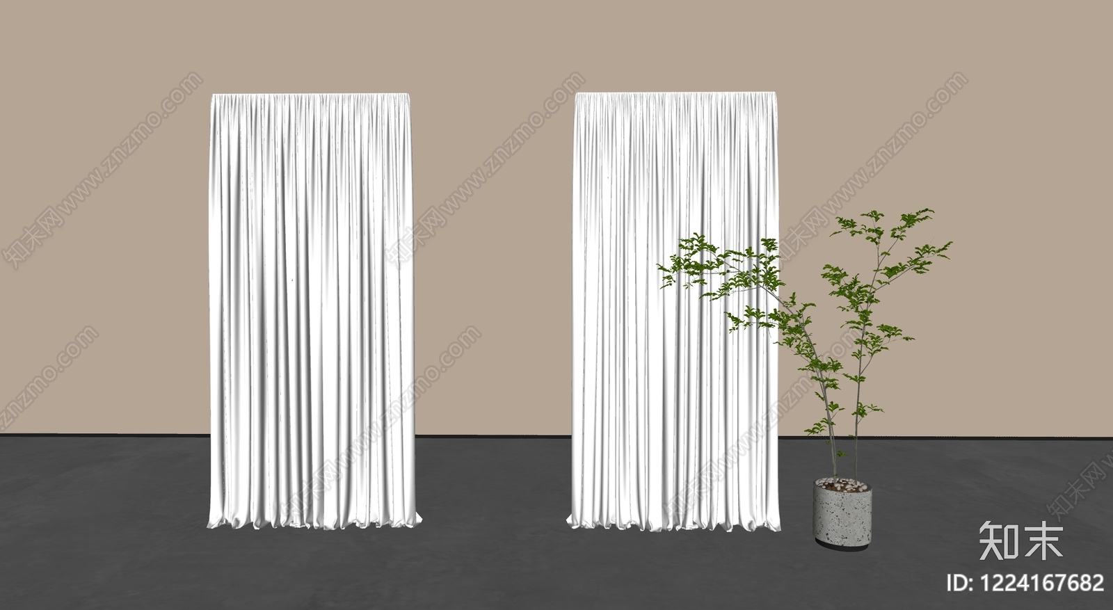 极简窗帘SU模型下载【ID:1224167682】