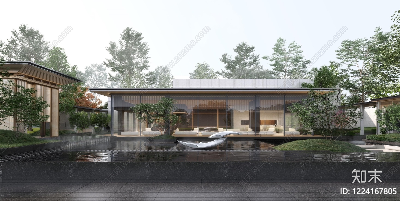 新中式小区景观SU模型下载【ID:1224167805】