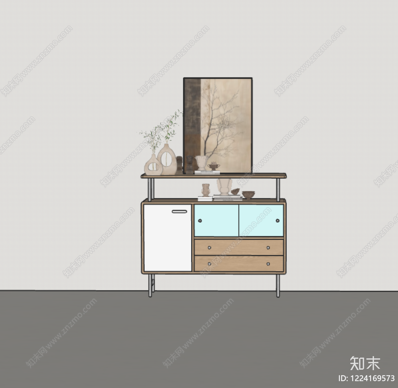 中古风餐边柜3D模型下载【ID:1224169573】