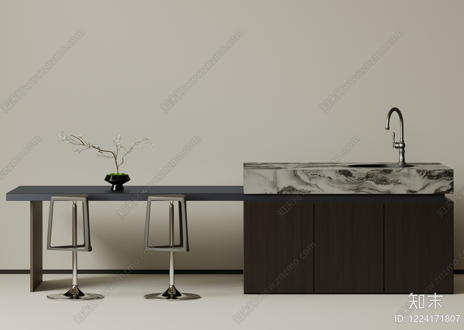 意式极简吧台3D模型下载【ID:1224171807】
